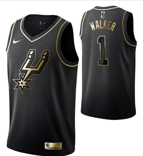 Men's San Antonio Spurs #1 Lonnie Walker Black Golden NBA Edition Swingman Stitched Jersey Men's San Antonio Spurs #1 Lonnie Walker Black Golden NBA Edition Swingman Stitched Jersey